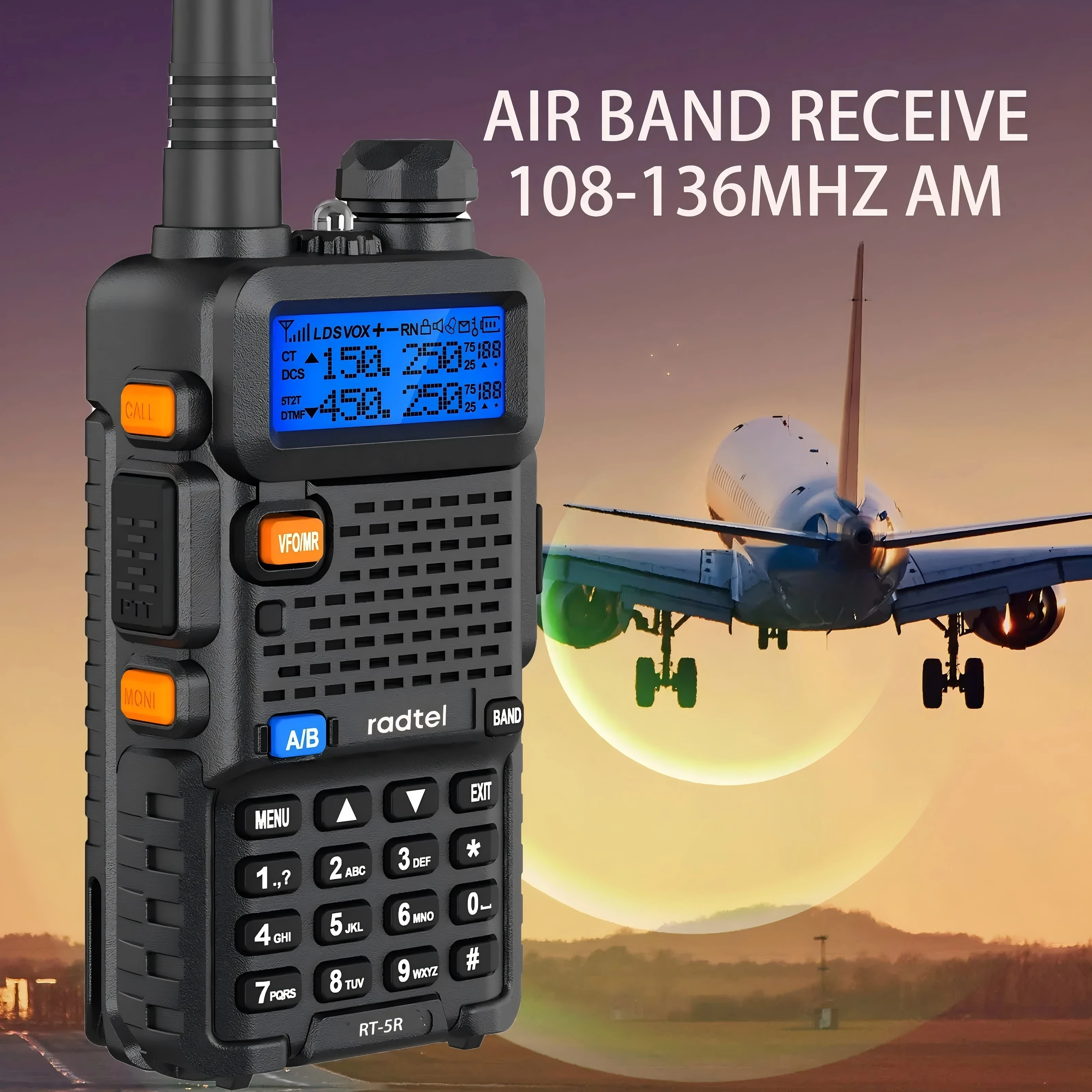 radtel-rt-5r-ウォーキートーキー-フルバンド-ポータブル-エアバンド-受信機能付き-双方向無線-コピー周波数-スクランブラー-noaa-ハム無線セット-長距離通信