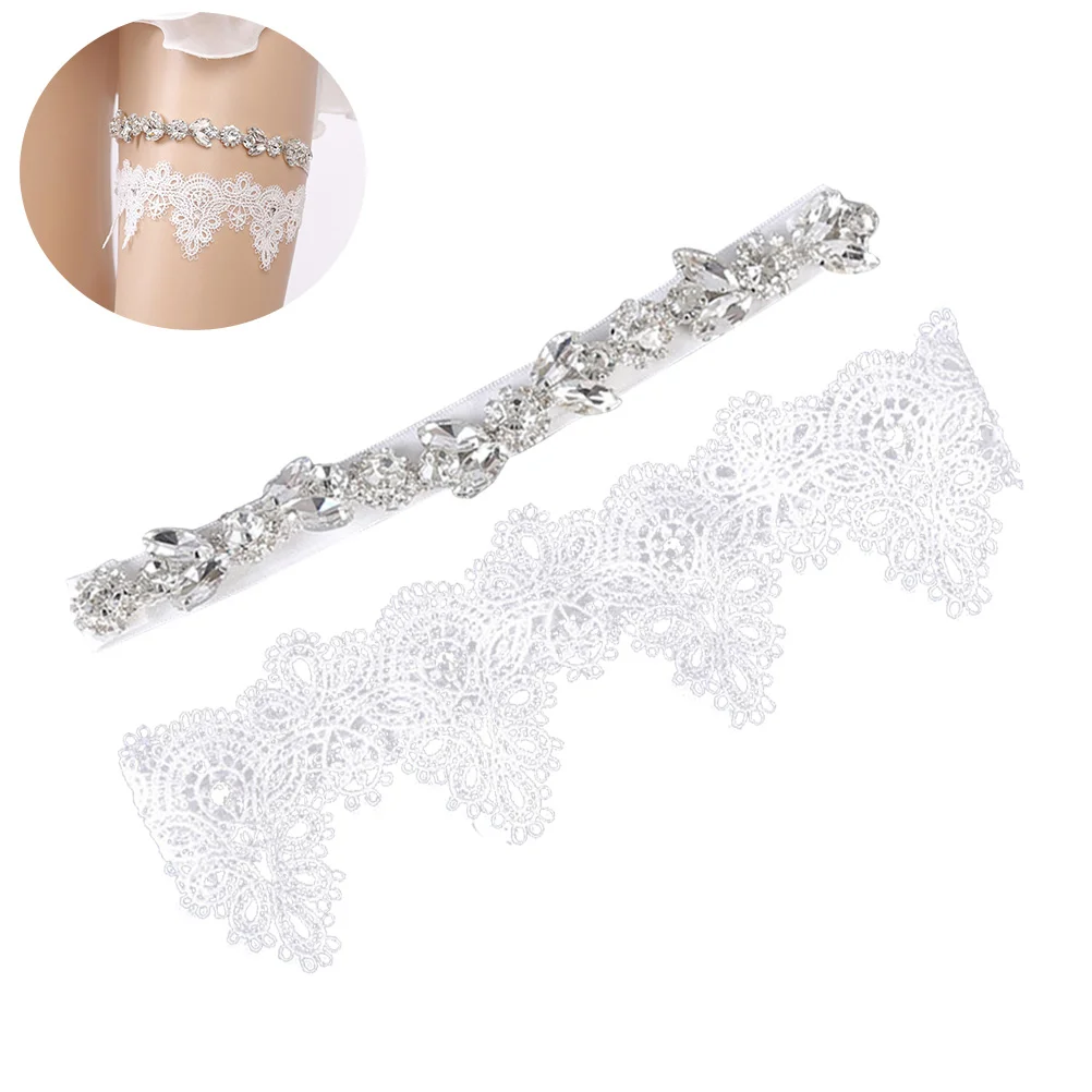 2 pçs casamento noiva para noiva strass cristal conjunto pé decoração (branco) ligas de casamento para noiva conjunto