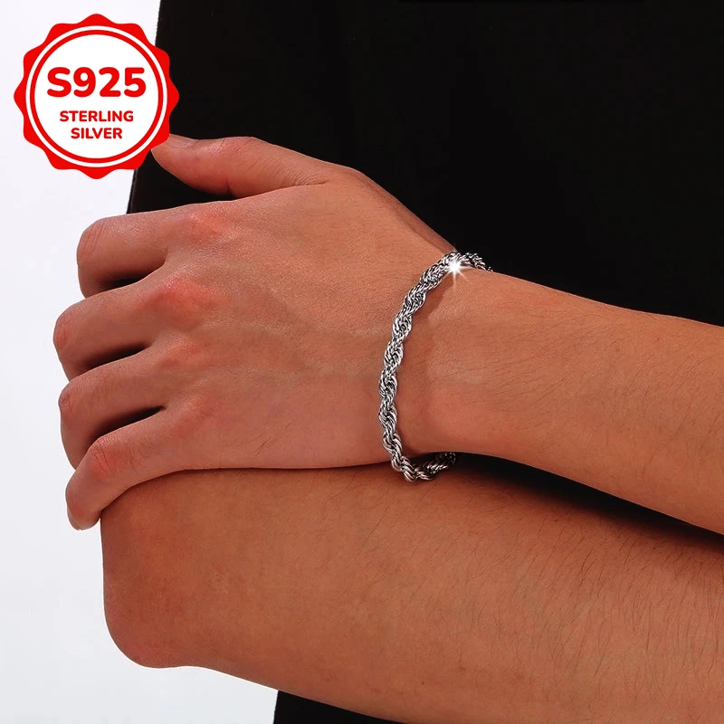 

Мужской браслет из стерлингового серебра 925 пробы в стиле хип-хоп, модный и изысканный ювелирный подарок для мужчин.