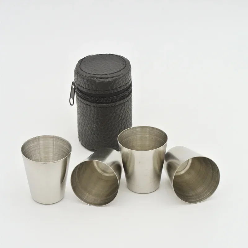 4Pcs/set Outdoor Practical Travel Stainless Steel Cups Mini Set Glasses For Whisky Wine With Case Portable Drinkware 30ml