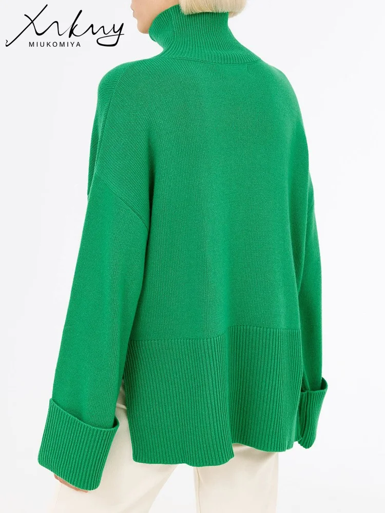 MiuKoMiYa-suéteres de cuello alto para mujer, jerséis grandes de punto, color verde, invierno, 2022