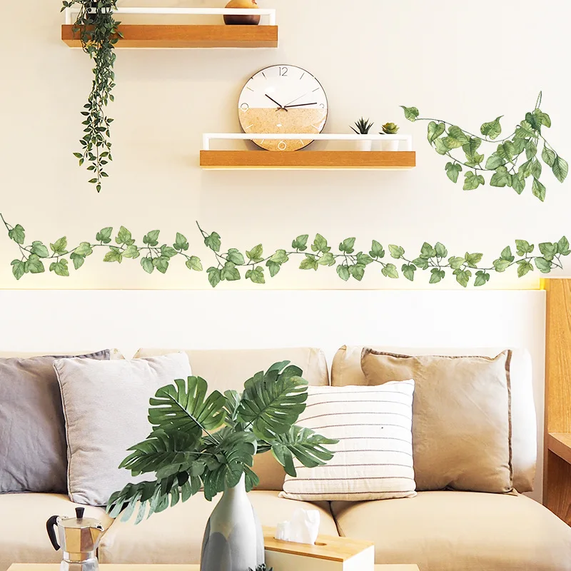 1pcs Small Fresh Green Leaves Bedroom Living Room Porch Home Wall Decoration Wall Stickers Self-Adhesive view 4