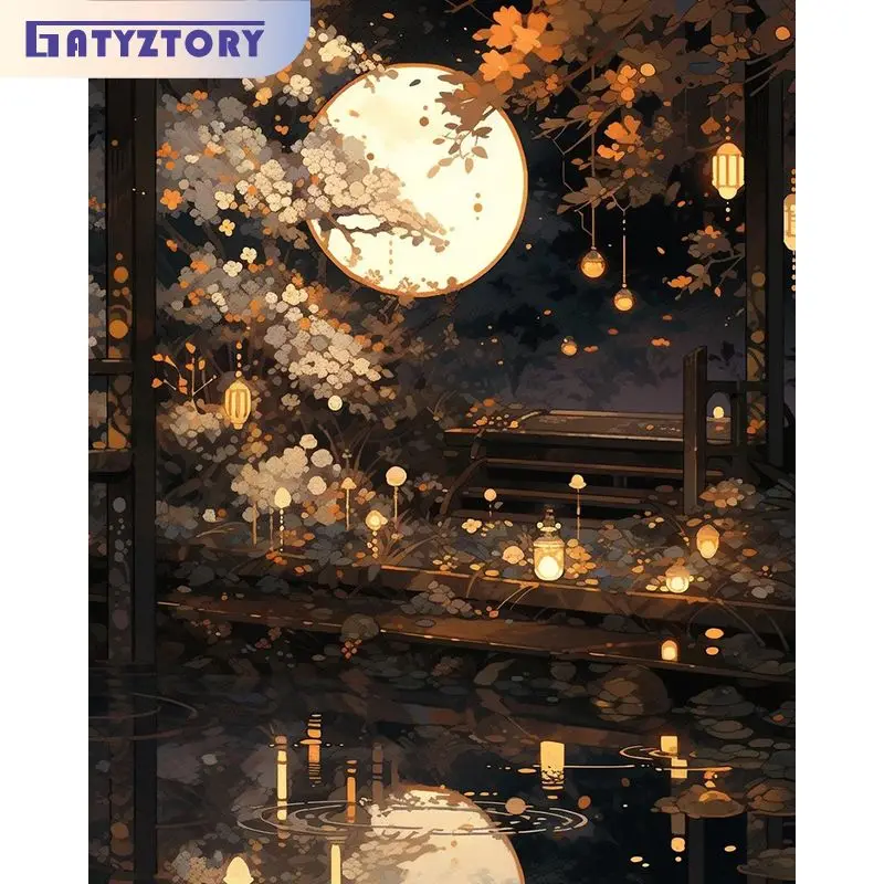 

GATYZTORY Modern Painting By Numbers For Adults Moon Night Coloring By Numbers Handicrafts Wall Decors On Canvas Unique Gift