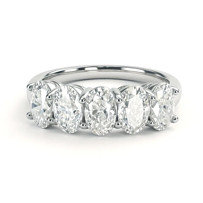 New S925 Silver 4*6mm 0.5ct total 2.5CT Full Moissanite oval cut five stone Ring Trendy hand accessories for women
