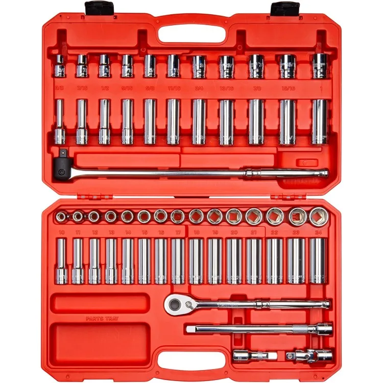 1/2 Inch Drive 6-Point Socket and Ratchet Set, 57-Piece (3/8-1 in., 10-24 mm) | SKT25301