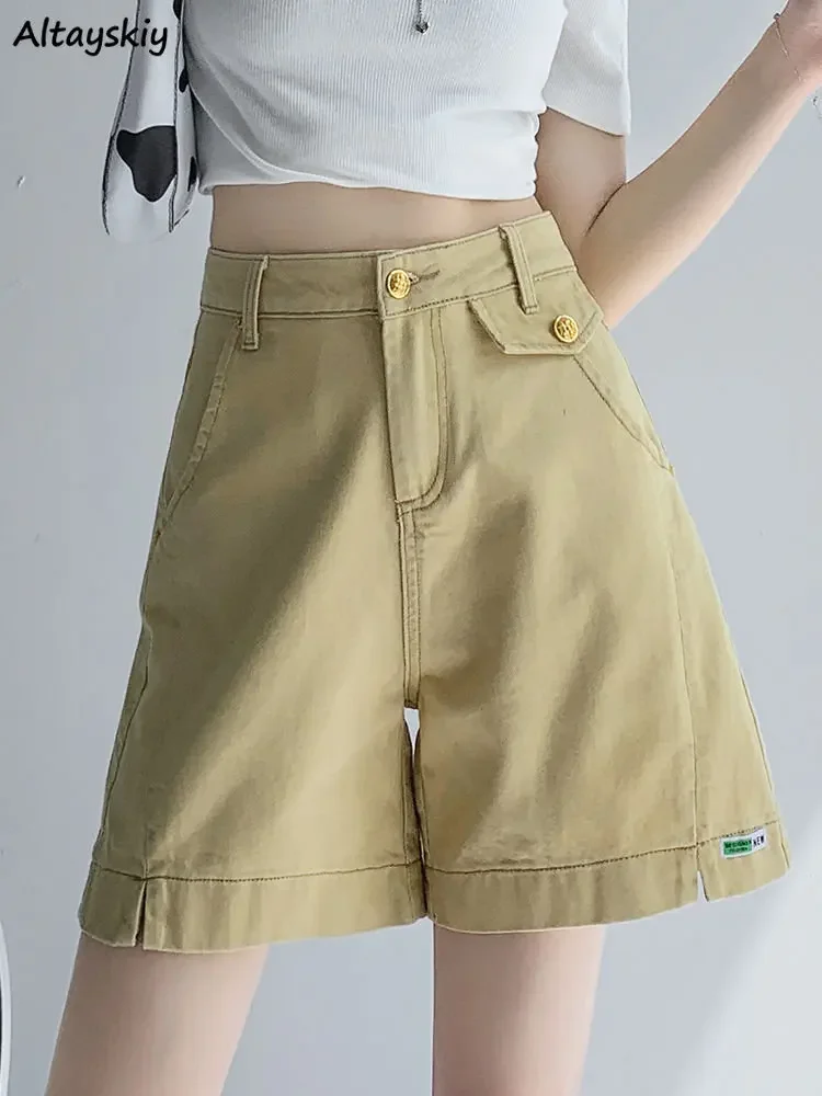 Summer Wide Leg Shorts Women Denim Loose Safari Style BF All-match Breathable Solid Students Basic Bottoms Fashion Hot Harajuku