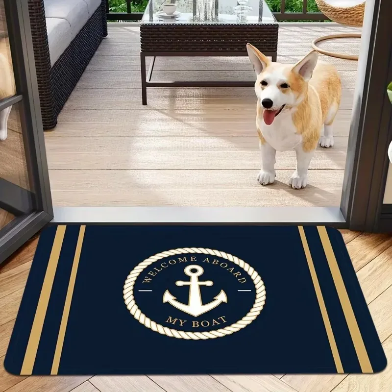 Nautical Anchor Welcome Mat Plush Non-Slip Door Mat 