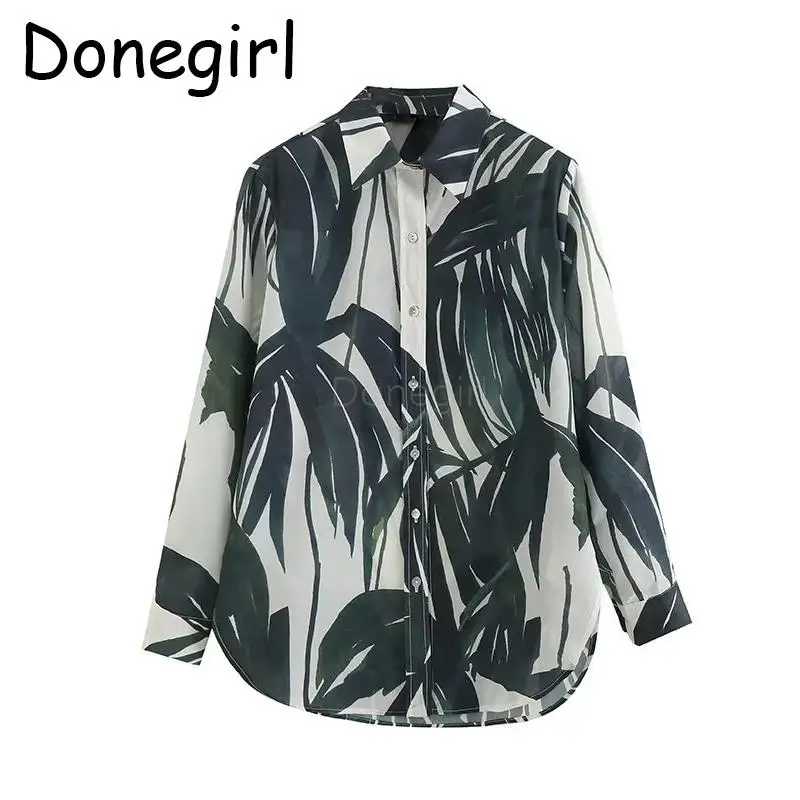 

Donegirl 2023 Fashion New Women Spring Autumn Long Sleeve Leaf Printed Loose Shirt Casual Versatile Blouses Female Tops Chic