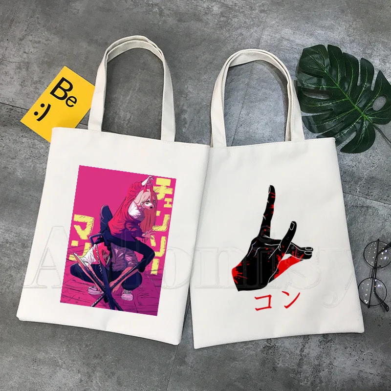 Chainsaw Man Korea Ulzzang Shopper Bag Print Canvas Tote Bag Handbags Women Bag Harajuku Shoulder Bags