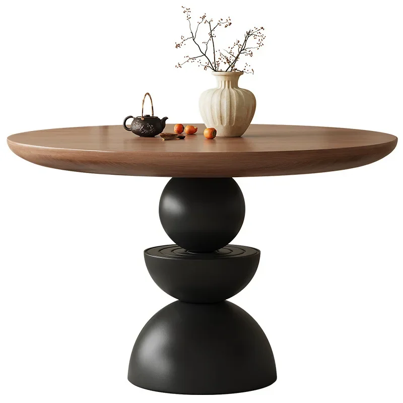 

Round solid wood dining table and chair combination Chinese antique designer French retro household small apartment creative
