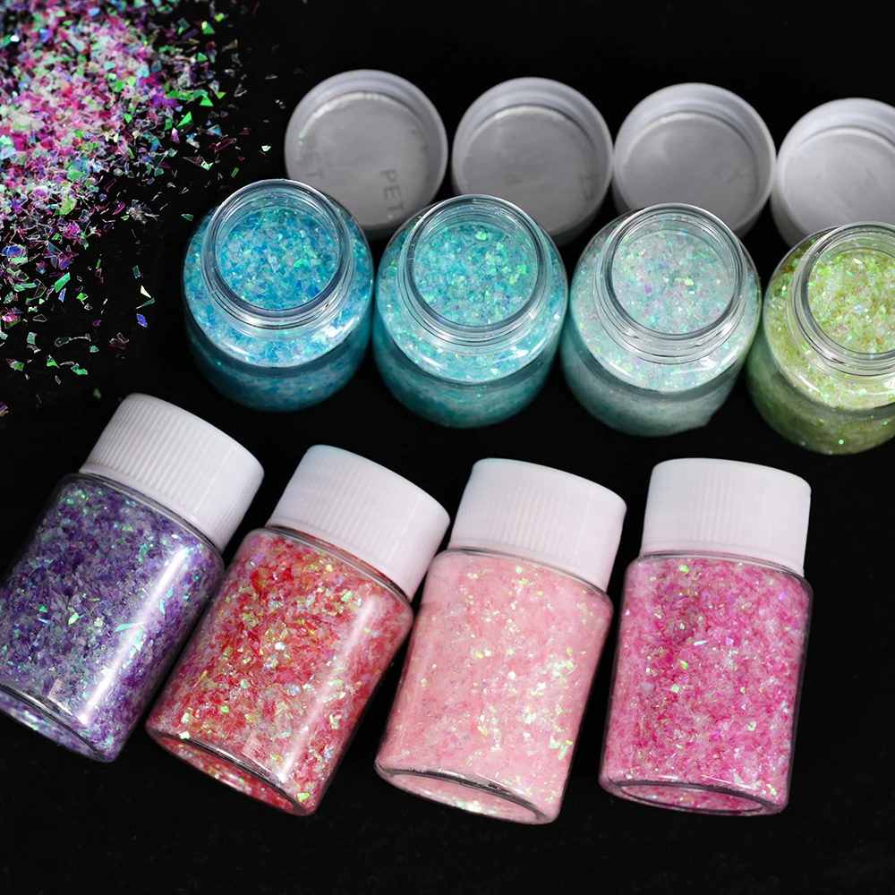 20ML Iridescent Nail Glitter Pink White AB Color Shiny Mermaid Sequins Irregular Flakes 3D Aurora Glitter Nail Art Decorations