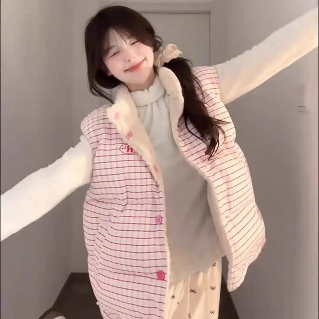 

Двусторонняя жилетка из овечьего меха, утепленная, в ретро-стиле, женская, хлопковая, для зимы, теплая, повседневная, для работы и отдыха, модная.