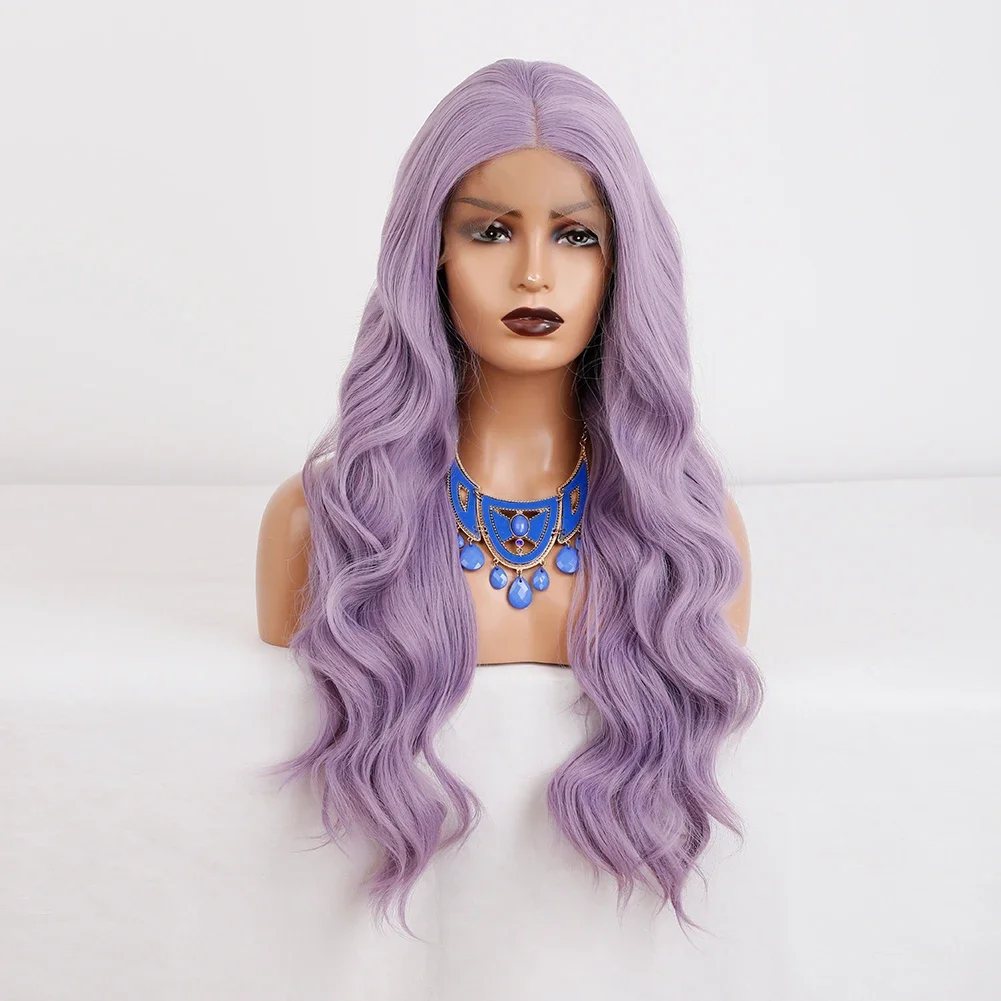 RDY-Perruque Lace Front Wig Body Wave synthétique sans colle, cheveux longs ondulés, violet clair, naissance des cheveux naturelle colorée, pour femmes