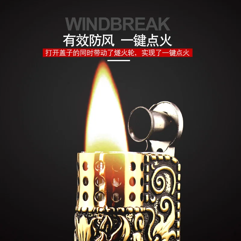 IMCO-Original Gasoline Lighter Windproof Retro Armor Lighter Zinc Alloy Cover Stainless Steel Oil Cigarette Lighter 6700