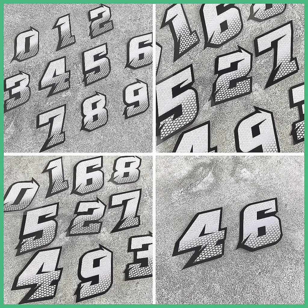 

Custom Car Racing Numbers Stickers - Reflective Black & White Vinyl Decals for Motorcycle, Fleet, Events