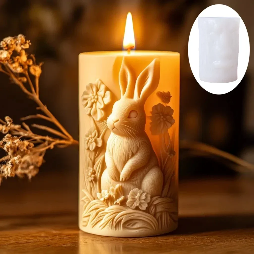 3D Penguin Couple Relief Cylinder Candle Silicone Mold Cute Penguin Resin  Mould Valentine\'s Day Gift Rabbit Cement Gypsum Molds