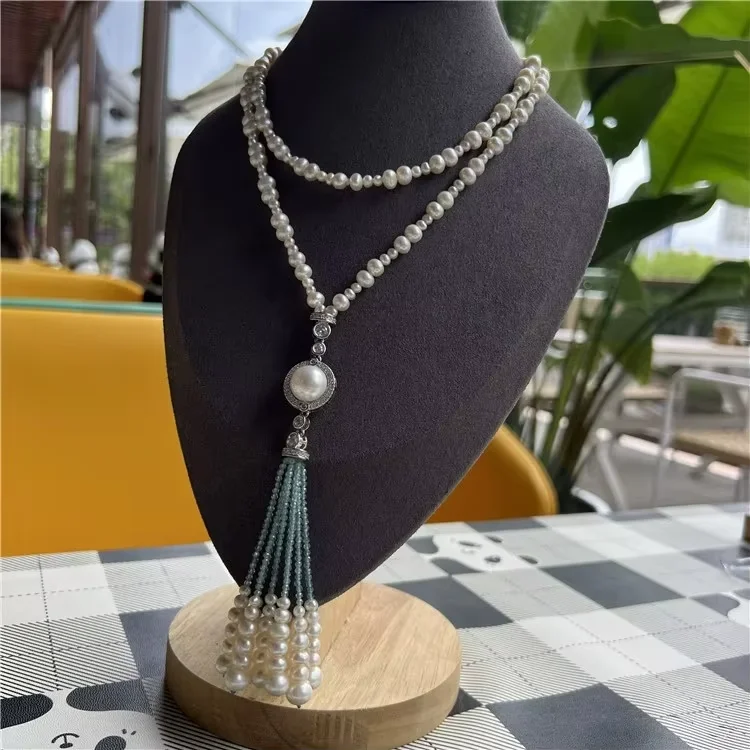 New natural fresh water pearl necklace apatite pendent