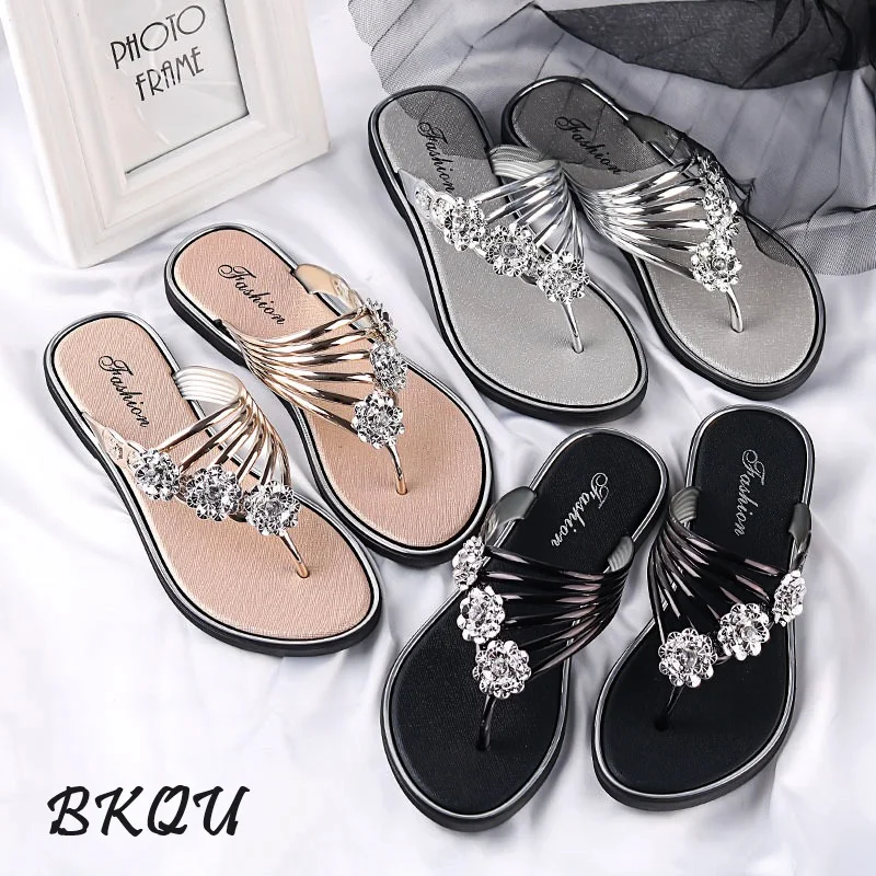 

BKQU Brand High Quality Summer 2024 New Trend Mosaic Diamond-wing Design Flip-flops Free Shipping