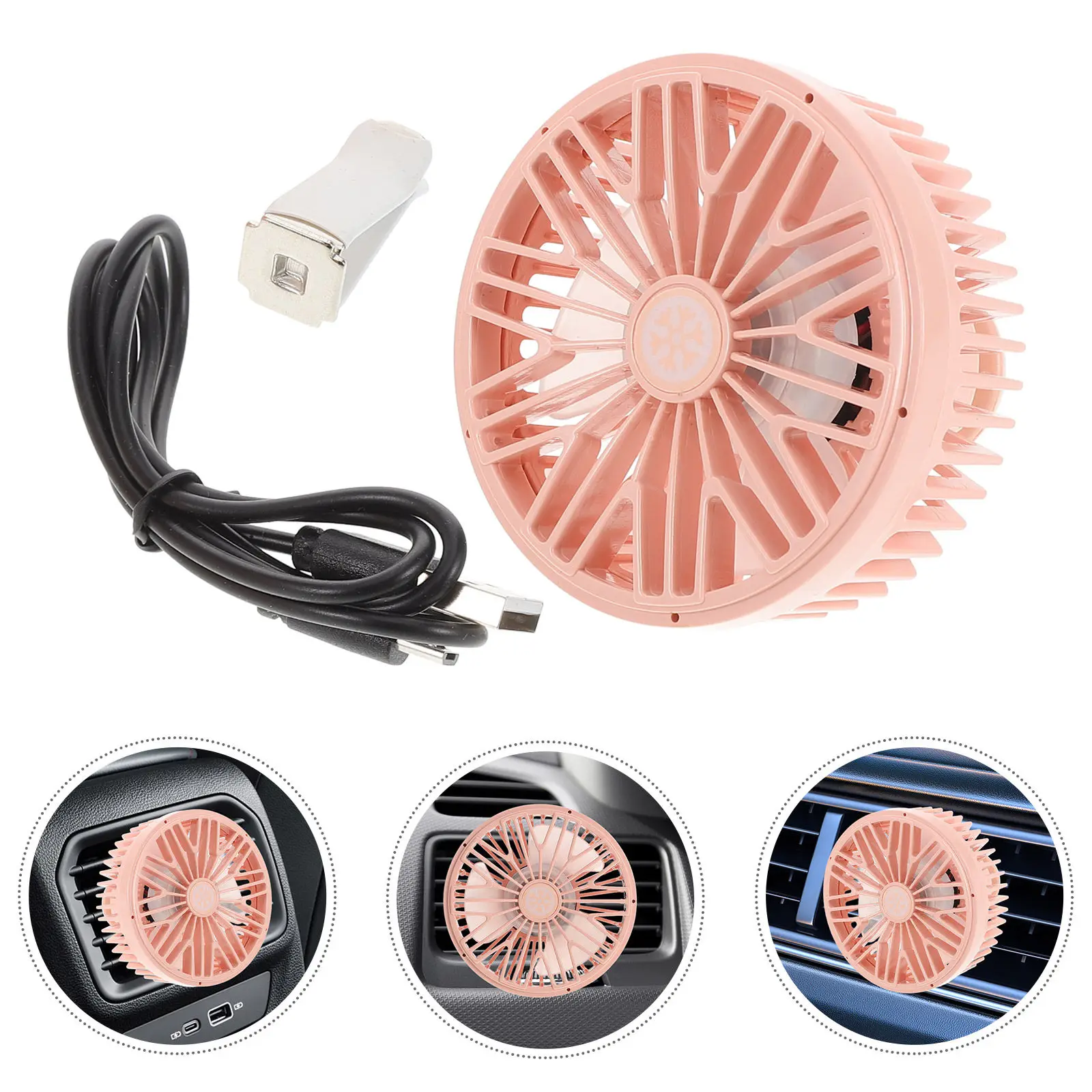 USB Car Fan for Air Vent Portable Clip-on Automotive Interior Fan Small Compact Design Adjustable Speed Quiet Operation for Cars