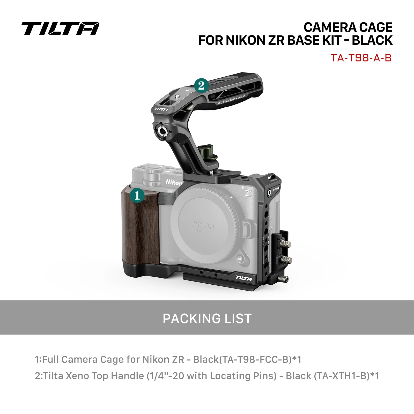 TILTA ZR Camerakooi voor Nikon ZR met kabelklem Xeno Tophandgreep L-vormige handgreep Bodemplaat Handgreep Quick Release-plaat