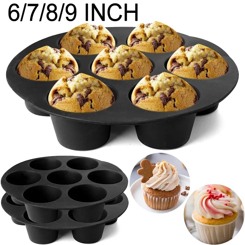 Silicone Air Fryer Muffin Pan 7 Cups Egg Bites Mold Non-Stick Cake Cupcake Oven Baking Pans for Pastry Tart Making Accessories