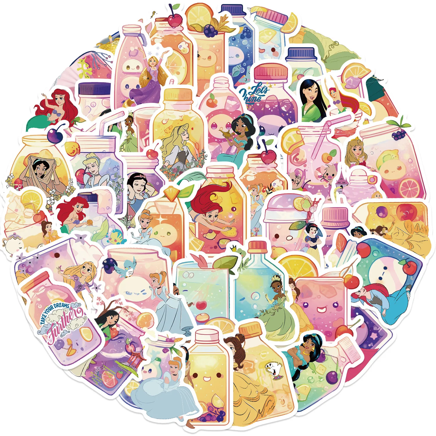 50 قطعة ديزني سنو وايت ارييل حسناء ملصقات الأميرة الكرتون الشارات مقاوم للماء الكتابة على الجدران محمول مذكرات لطيف ملصق حزم الهدايا #6