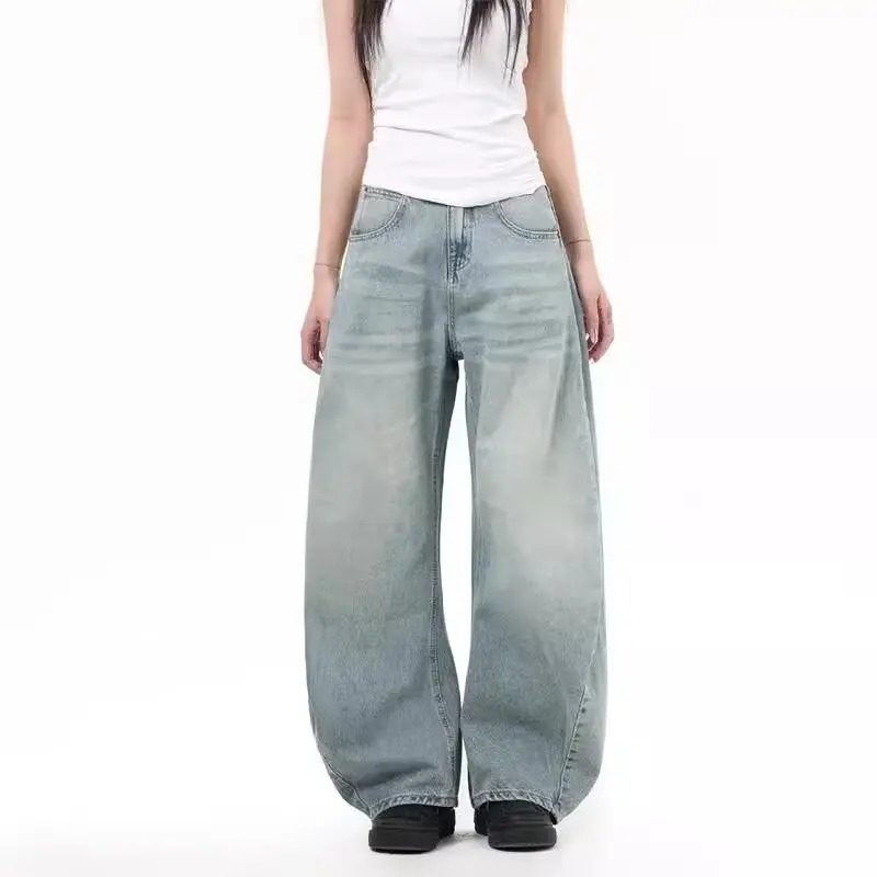 

Джинсы Y2K, женские облегающие брюки с высокой талией, прямые свободные широкие брюки, летняя грушевидная фигура