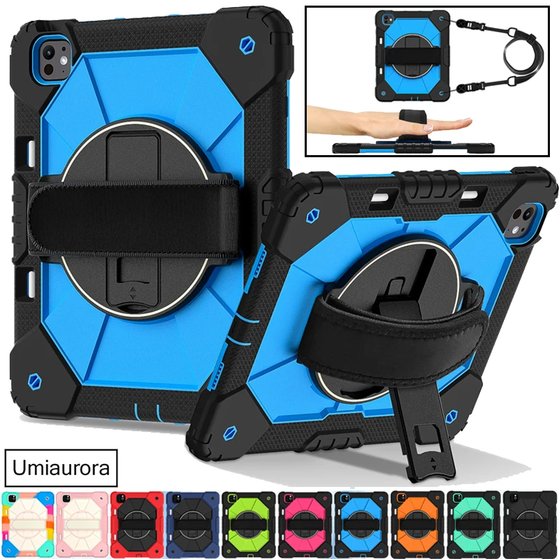 

For IPad Mini 8.3" A17 Pro 11 13 inch M4 M3 M2 Air 10.9 Shockproof Silicon PC Rugged Case Hand Shoulder Strap Stand Tablet Funda