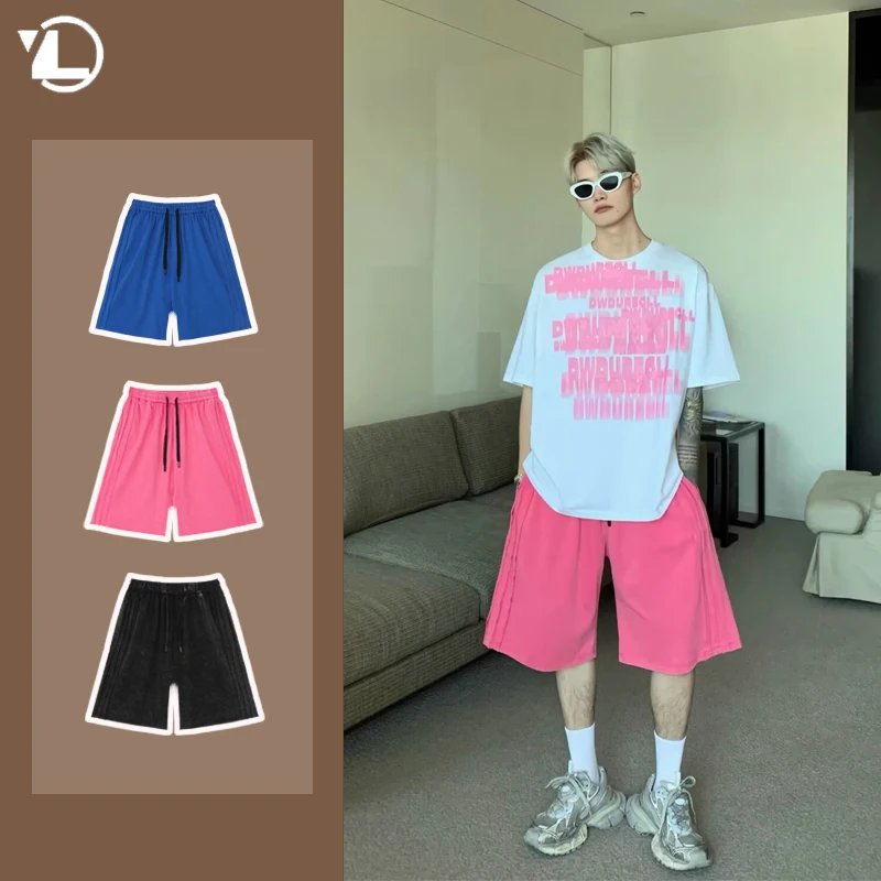 Summer Washed Casual Beach Shorts Mens 2024 New Simplicity Solid Straight Leg Middle Pants Outdoor Sport Fashion Loose Trunks