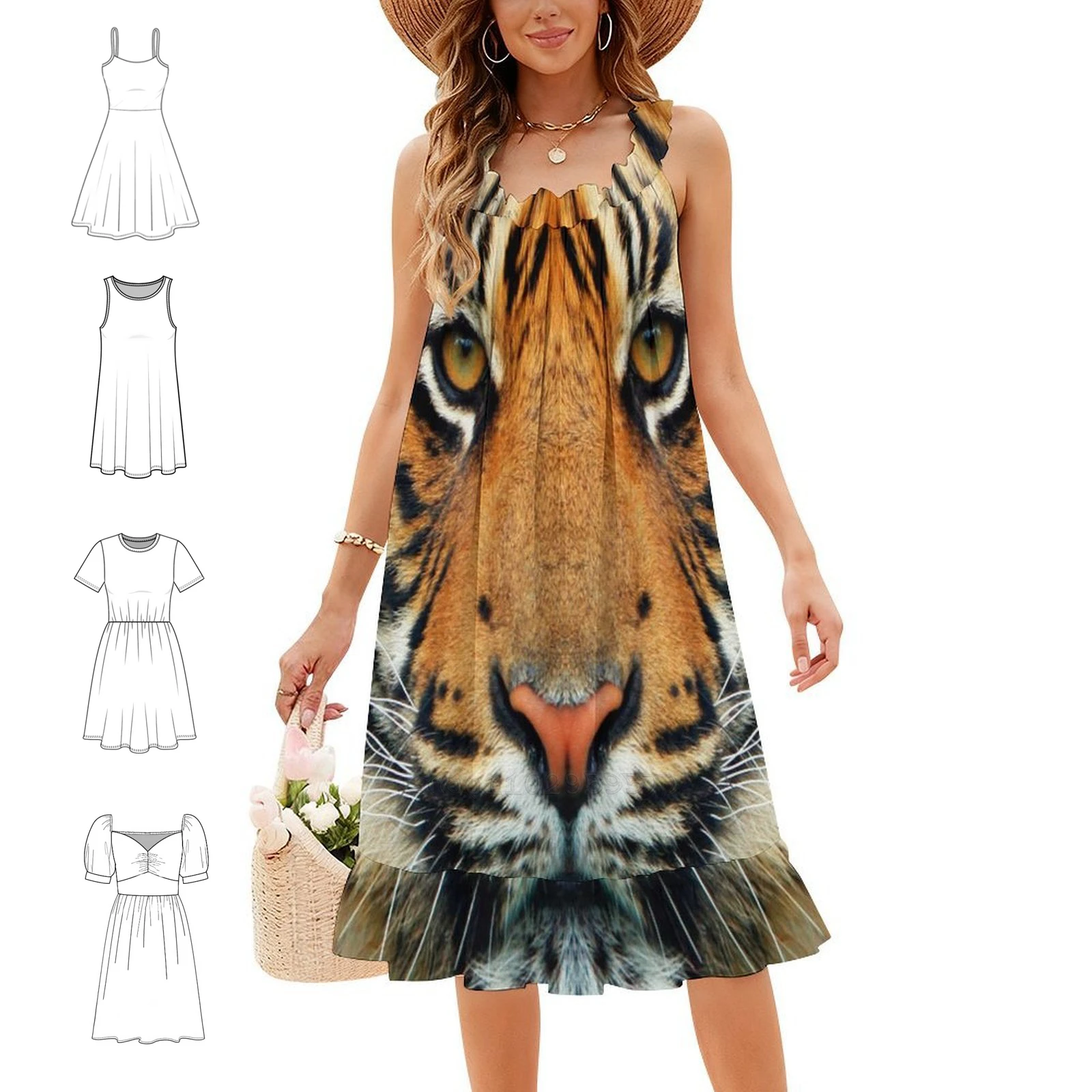 Tiger-Wild Animal Photography Women's Hip Hop Streetwear Dress Graphic Print Party Club Wear Tiger Animal Animals Wild Portrait