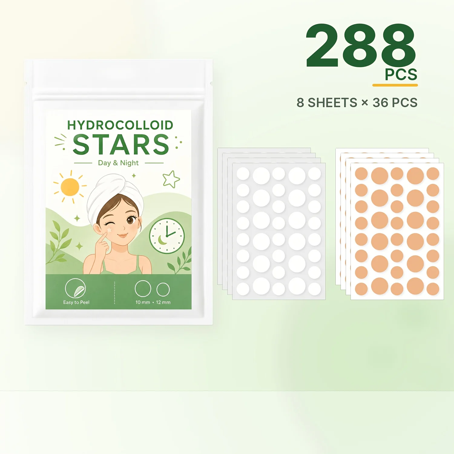 288PCS Hydrocolloid Pimple Patches, Round Face Stickers, Beige Tone Facial Patches, Decorative Makeup Stickers for Daily Use