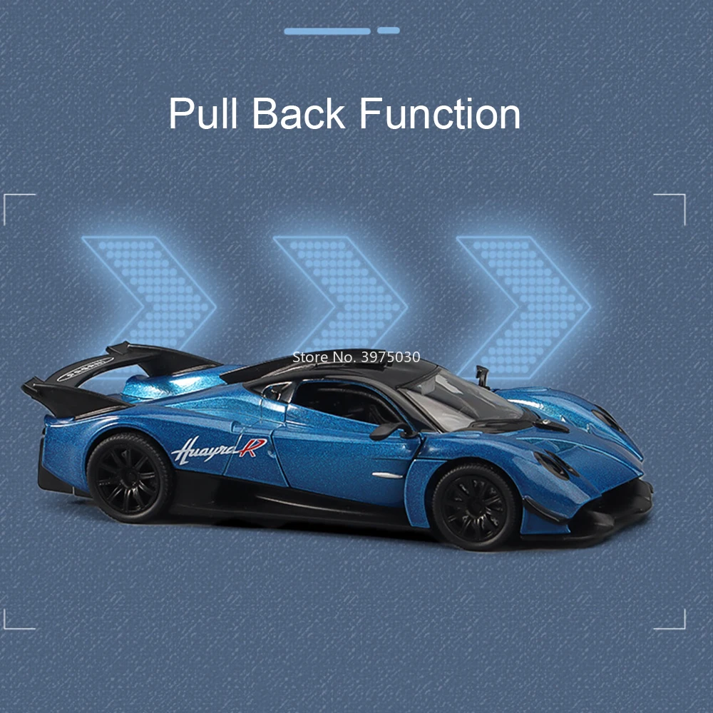 1:32 Pagani Huayra R ‌   โลหะผสมรถยนต์ของเล่นDiecastรุ่นล้อดึงกลับMiniatureพร้อมแสงเสียงSuper Carสําหรับเด็กผู้ใหญ่ของขวัญ