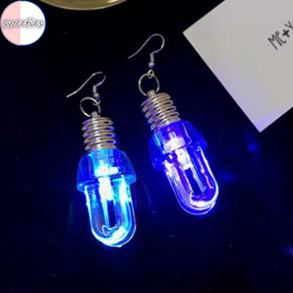 1pair Creative woman Funny Luminous Light Bulb pendant earring female colorful light Bulbs ear hoop jewelry bestfriends gift