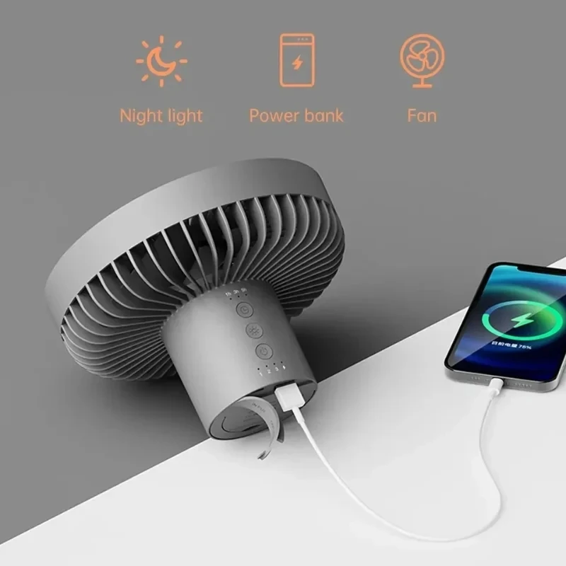 Camping Fan 10000mAh Rechargeable Desktop Portable Air Circulator Wireless Ceiling Electric Fan with Power Bank LED Light Tripod