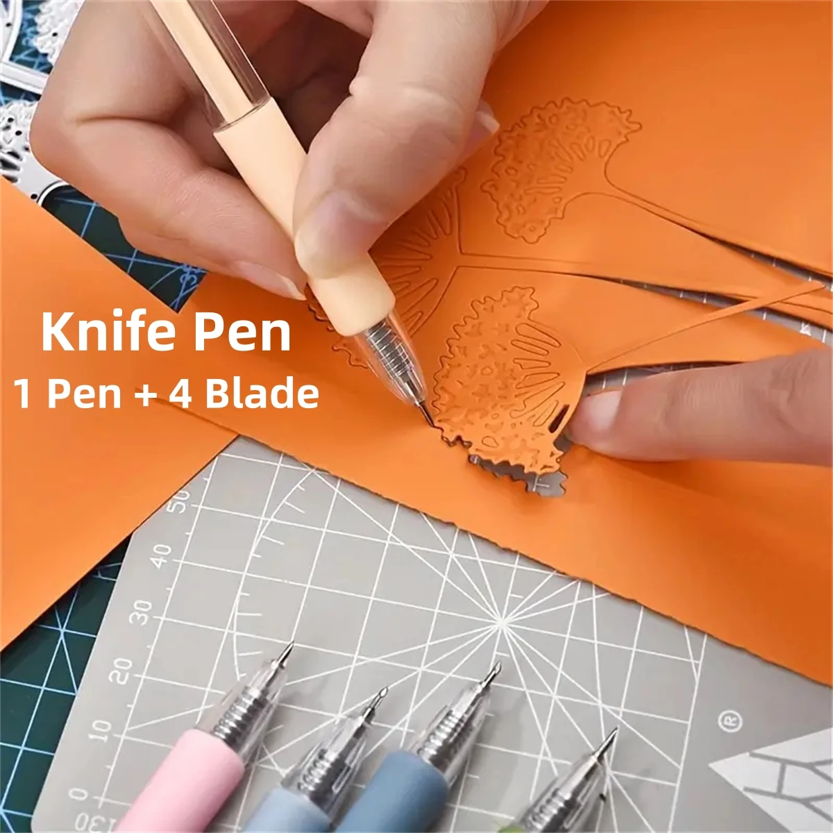 1+4PCS Pen Knife Minimally Pressing Engraving Pen Ins Mini Account Stickers Art Knife Paper Art Knife Pen Cutting Paper Knife