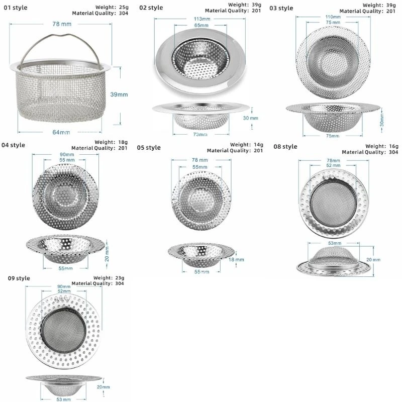 Finoio per lavello in acciaio inossidabile filtro a maglie a maglie cucina a maglietta per maggior parte del lavandino cucina