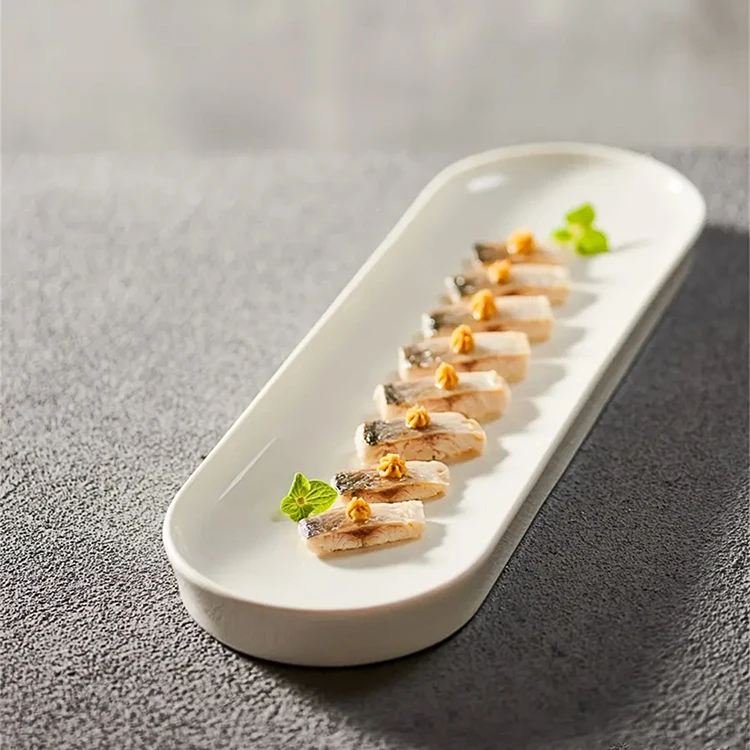 

Chinese Cerc Cold Di Rectangular White Porcelain Dining Utensils for Restaurant Banquet Club Adult Pure Color Cuisine