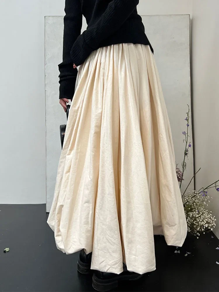 

[EWQ] Vintage High Waist Slim Mid Length Versatile Cloud Half Puffy Umbrella Skirts Women's Bottom 2024 Spring Autumn 16U5762