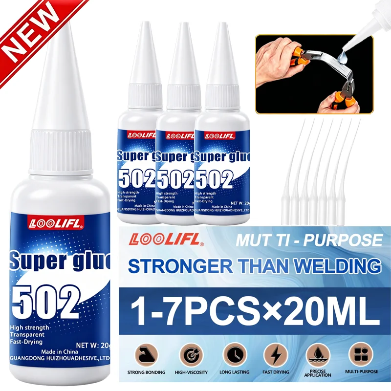 LOOLIFL502SuperGlueStrongerThanWelding 20ML InstantAdhesive1-7PCS Fast Dry Clear Glue for Metal Plastic Wood Ceramic Shoe Repair