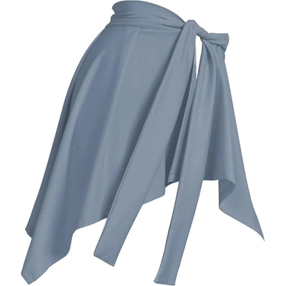 Women Solid Color Yoga Tennis Up Skirt Athletic Workout Running Tie Up Wrap Skirts Hip Covering Asymmetrical Scarf image 5