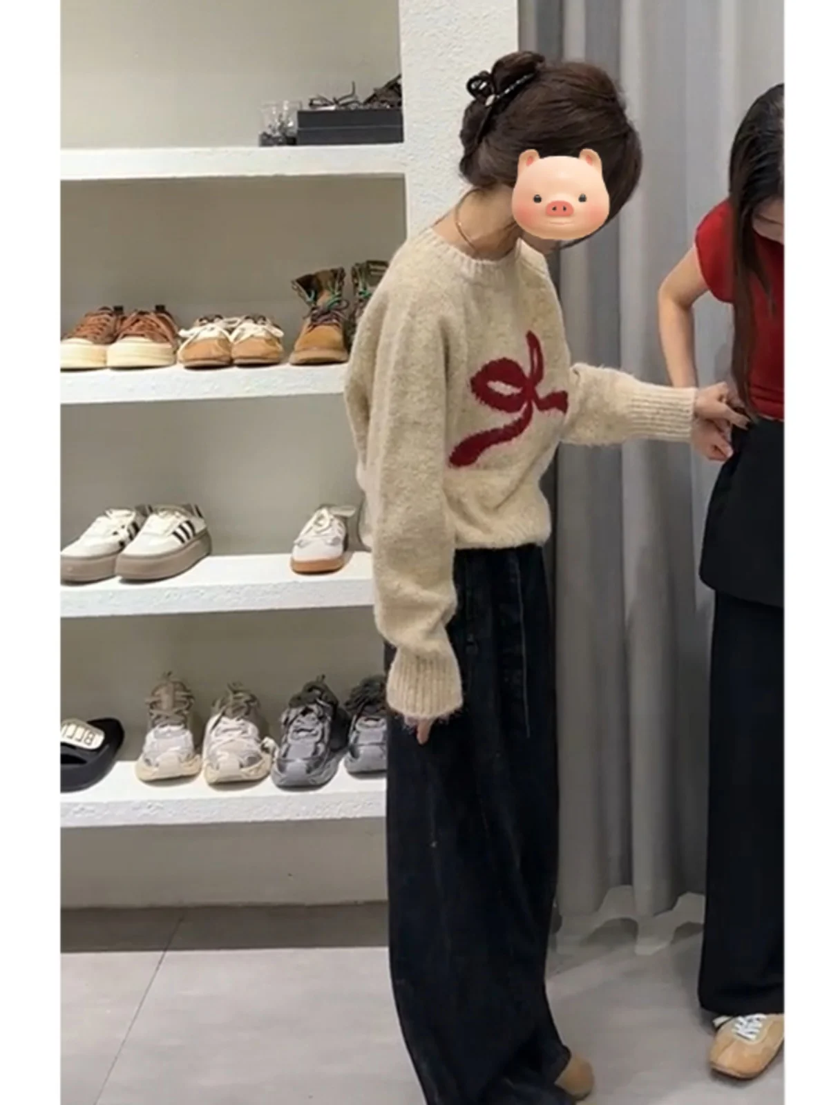 Coréen Sle doux jeune noeud rond Ne Long Sve pull femmes automne hiver doux confortable vêtements d'extérieur haut tricoté