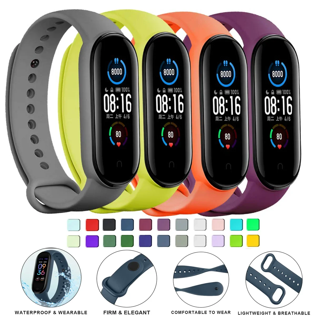 Sport Watch Strap for Xiaomi MiBand 7 6 8 Watchbands Miband 6 High quality Silicone Replacement bracelet mi band 7 6 3 4 5 bands