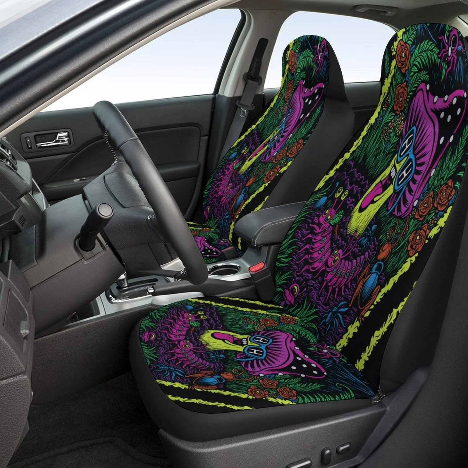 Psychedelic Jungle Themed Car Seat Cover Set For Most Cars, Trendy High-quality Car Seat Protector Covers Full Set, Car Seat Co