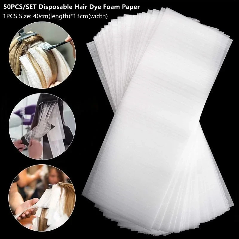 50PCS Disposable Foam Hair Salon Wraps Dye Foam Paper Coloring Highlighting Strips Tools for Salon Barber Hair Stylists