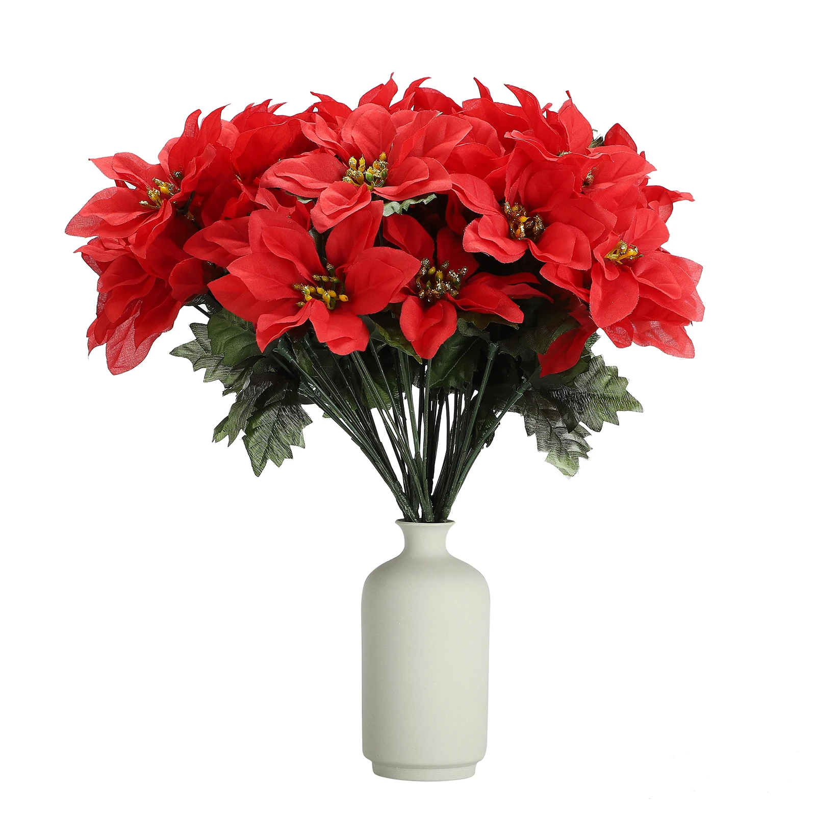 Christmas Artificial Poinsettia Bushes Flower Hotel Simulation Fake Flowers Party Festival Supplies Leaves Xmas Decor