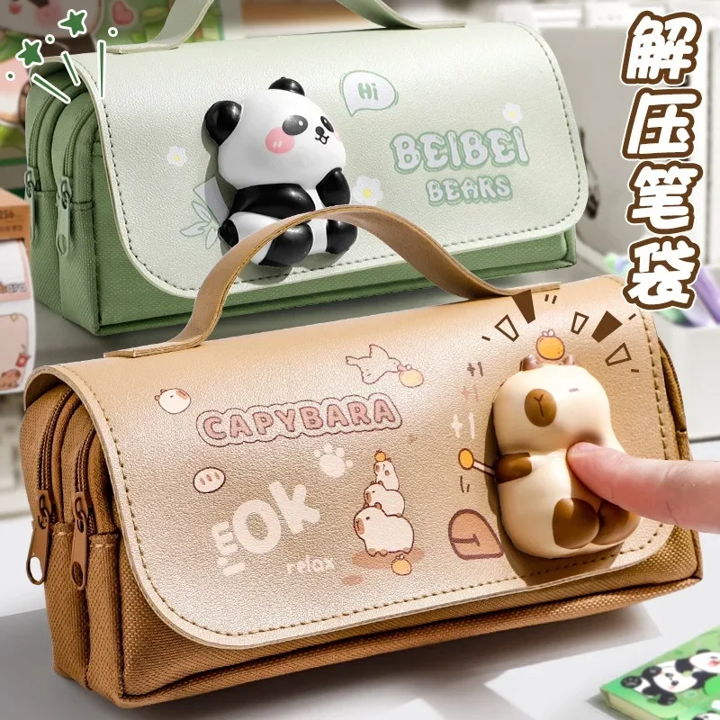 Cat Panda Dog Decompression Pen Bag Large Capacity High Beauty Stationery Box New Cute Children's Girl Boy Edition