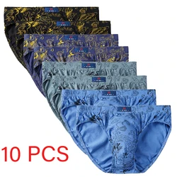 10 Pcs/Lot 100% Cotton Men's Printed Briefs Underpants Underwear Loose Plue Size Lingerie Moisture Absorbent Breathable Panties