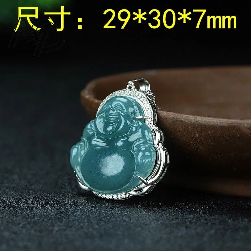 Hot Selling Natural Handcarve Jade Emerald Blue Water Buddha Necklace Pendant Fashion Jewelry Accessories Men Women Luck Gifts