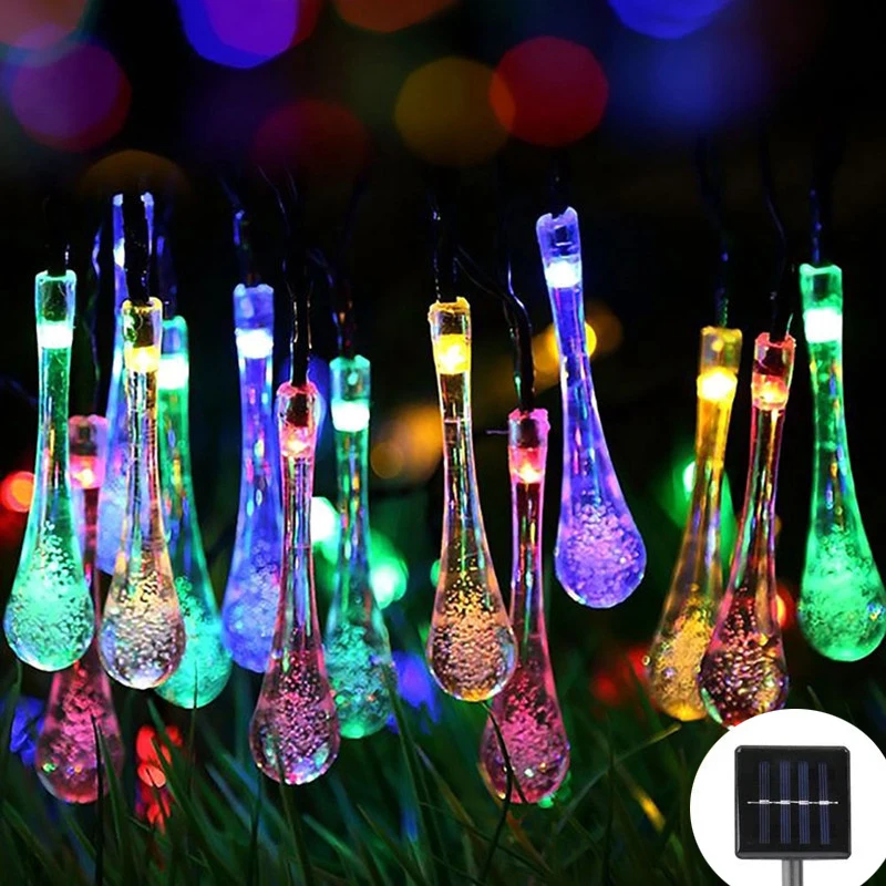 Water Droplets Solar String Lights Waterproof Outdoor Decoration Garland Fairy Lights For Garden Lawn Courtyard Wedding Party