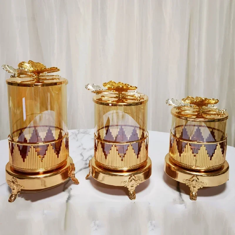 

European Luxury Glass Candy Jar with Lid Home Decor Living Room Coffee Table Ornaments European Storage Jar Table Ornaments